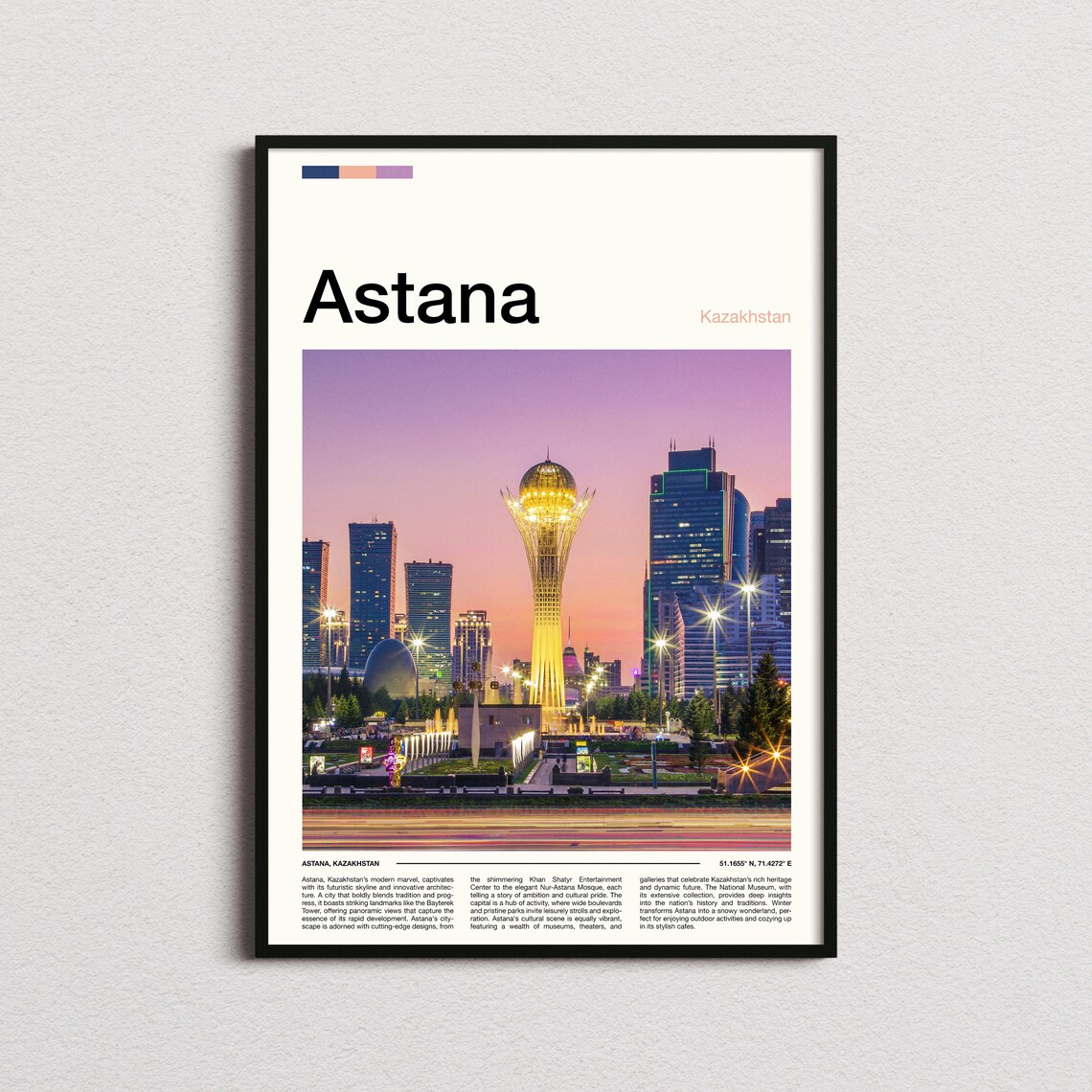 Astana Kazakhstan Bayterek Tower Golden Dusk Night Skyline Poster