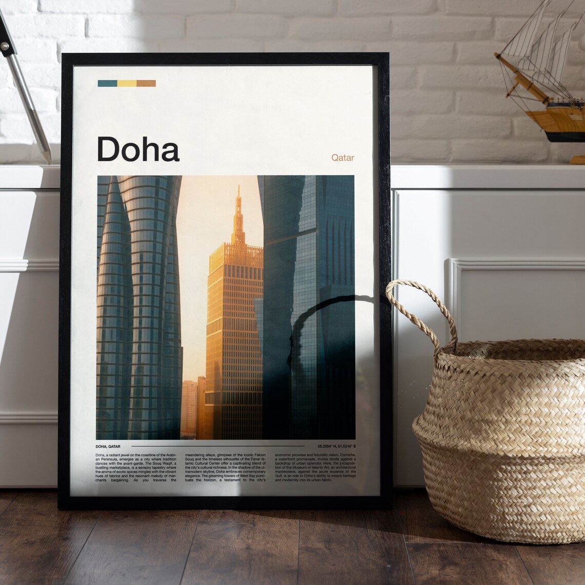 Doha Qatar Modern Glass Skyscrapers At Golden Hour Skyline Poster - Image 5