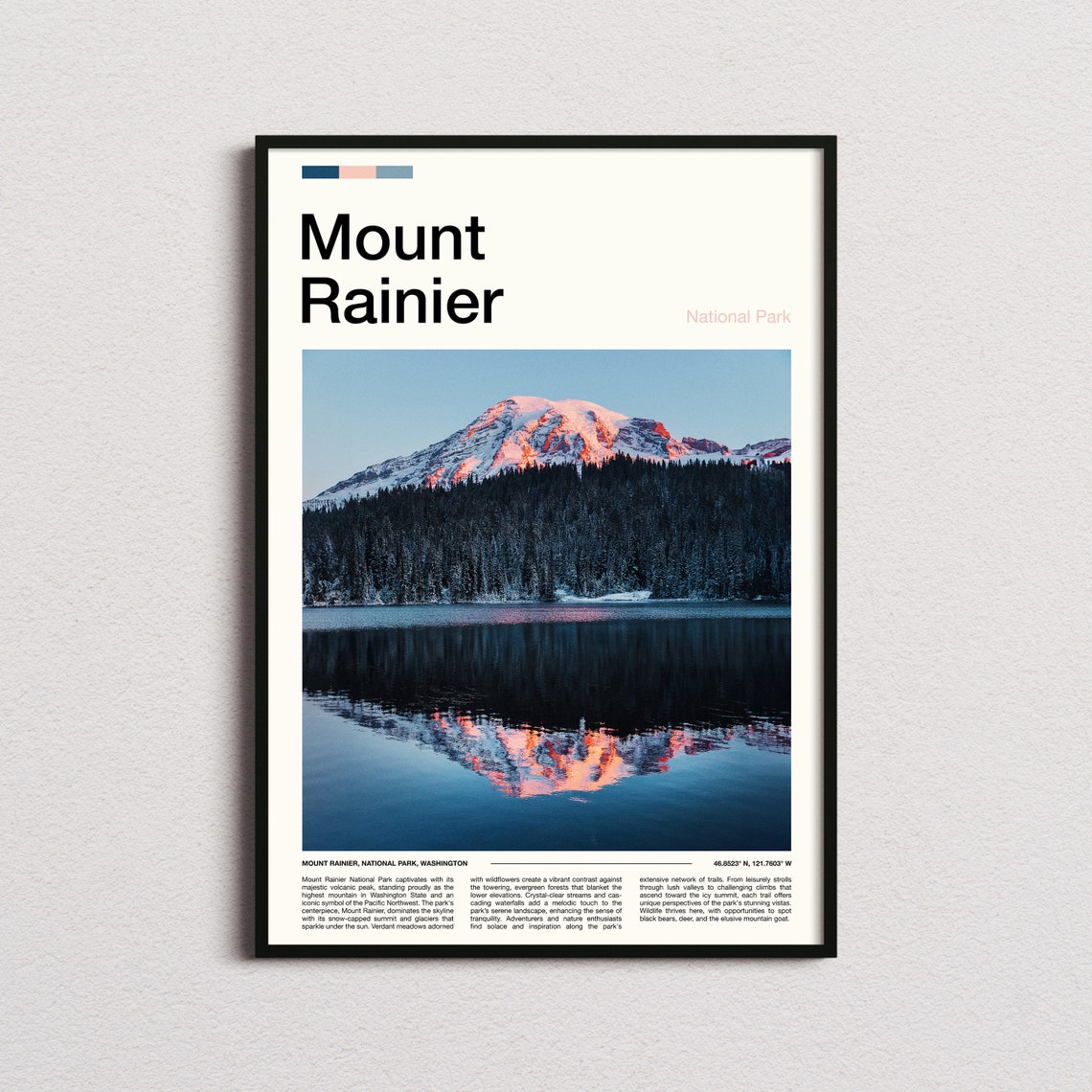 Mount Rainier National Park Washington Sunset Alpenglow Lake Poster