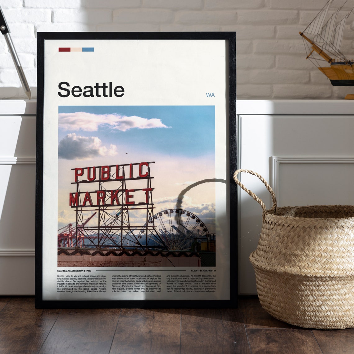 Seattle Public Market Sign With Ferris Wheel Waterfront View Poster - Image 5