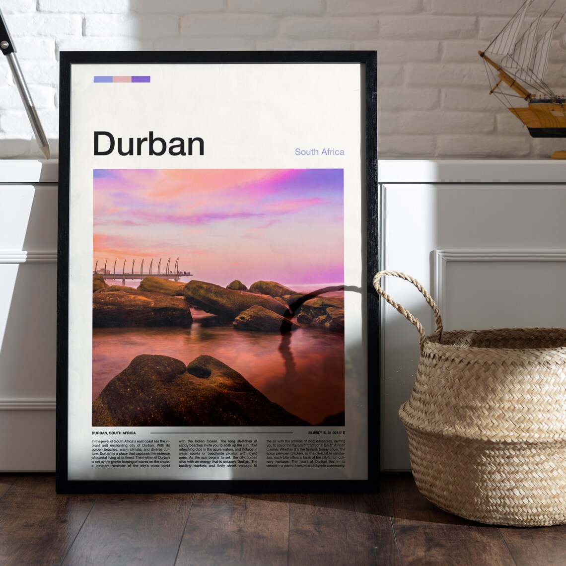 Durban South Africa Pier Sunset Rocky Shore Pink Ocean Poster - Image 5