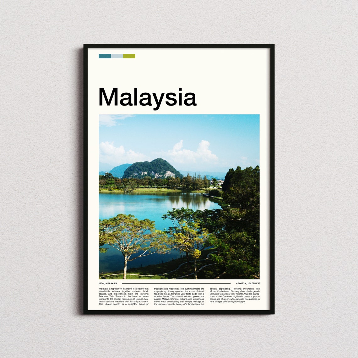 Malaysia Ipoh Lake Limestone Mountain Rain Trees Scenic Poster