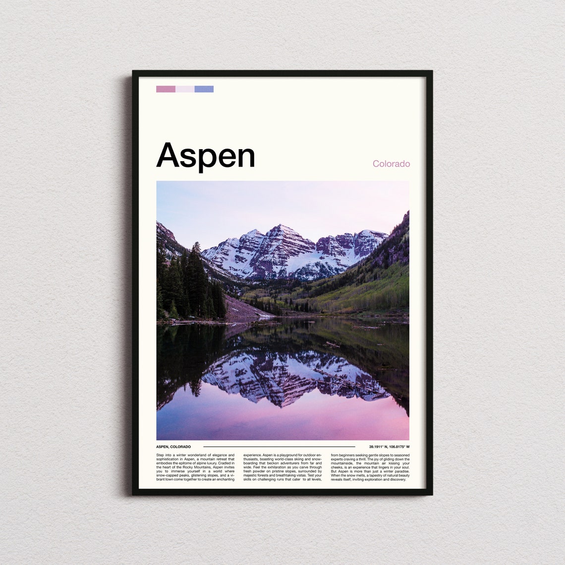 Aspen Colorado Maroon Bells Lake Mirror Reflection Scenic Poster