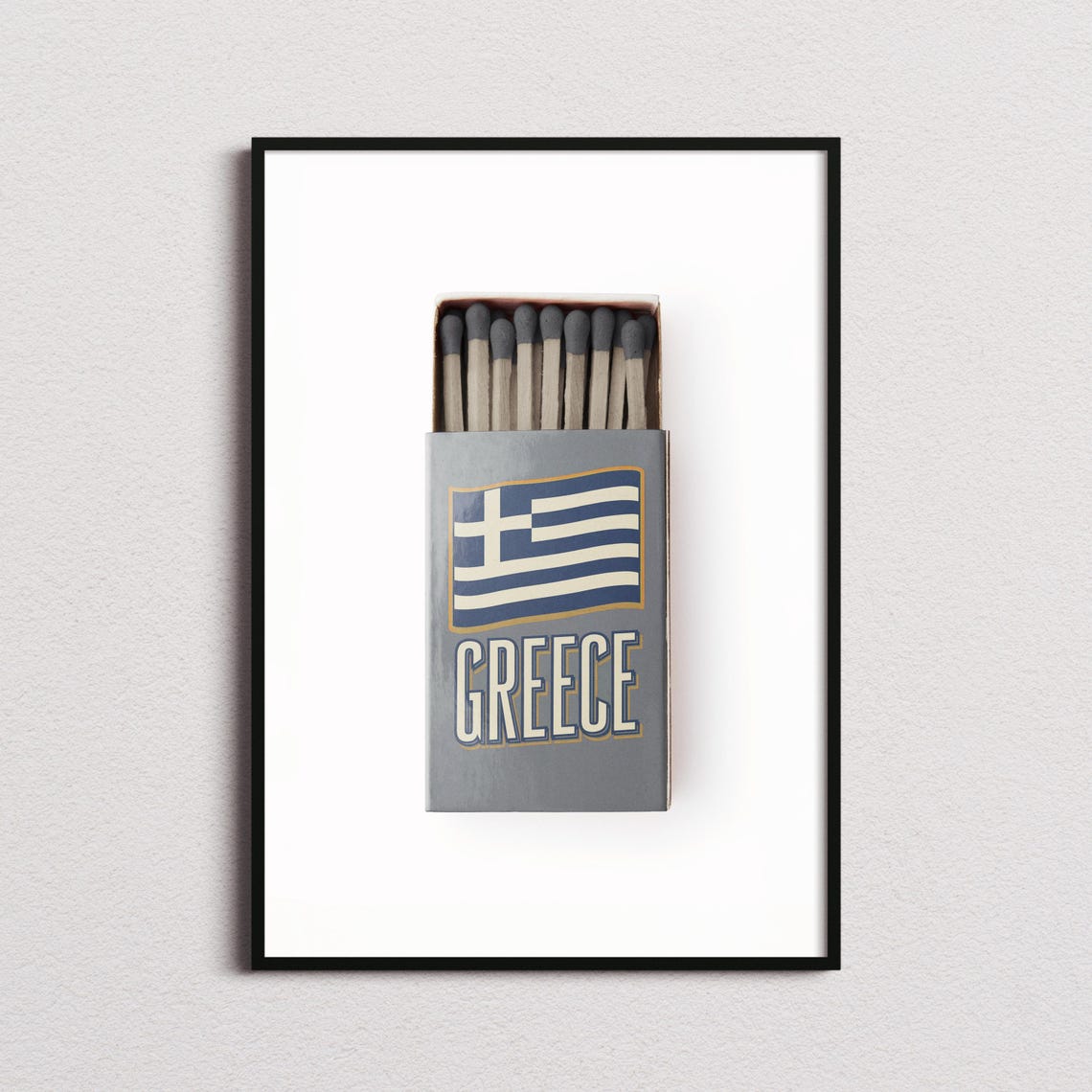 Greece Matchbox Greek Flag Island Vintage Travel Art Poster Design