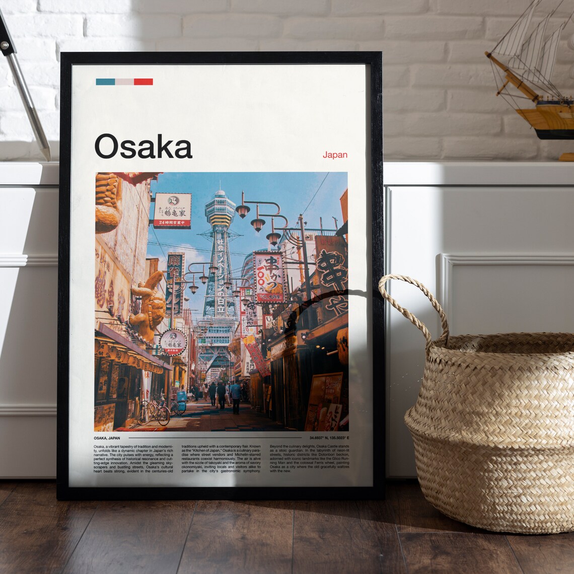 Osaka Japan Tsutenkaku Tower Neon Street Scene Travel Photo Poster - Image 4