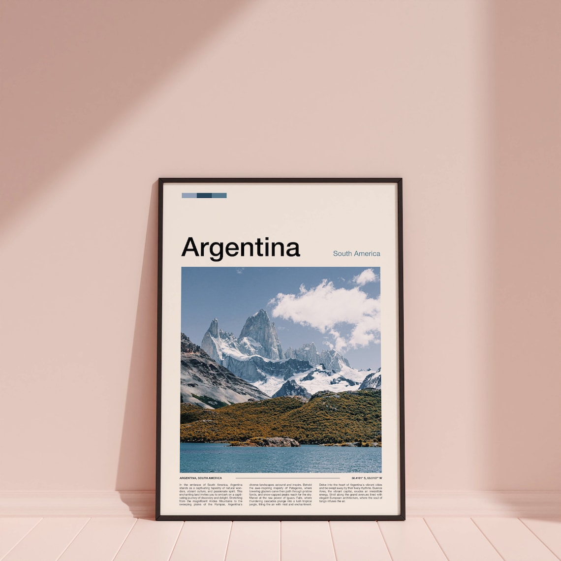 Argentina Patagonia Snow Capped Andes Mountains Lake Travel Poster - Image 3