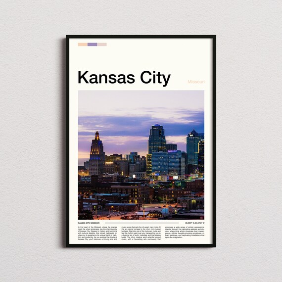Kansas City Missouri Skyline Dusk Downtown Night Lights Poster