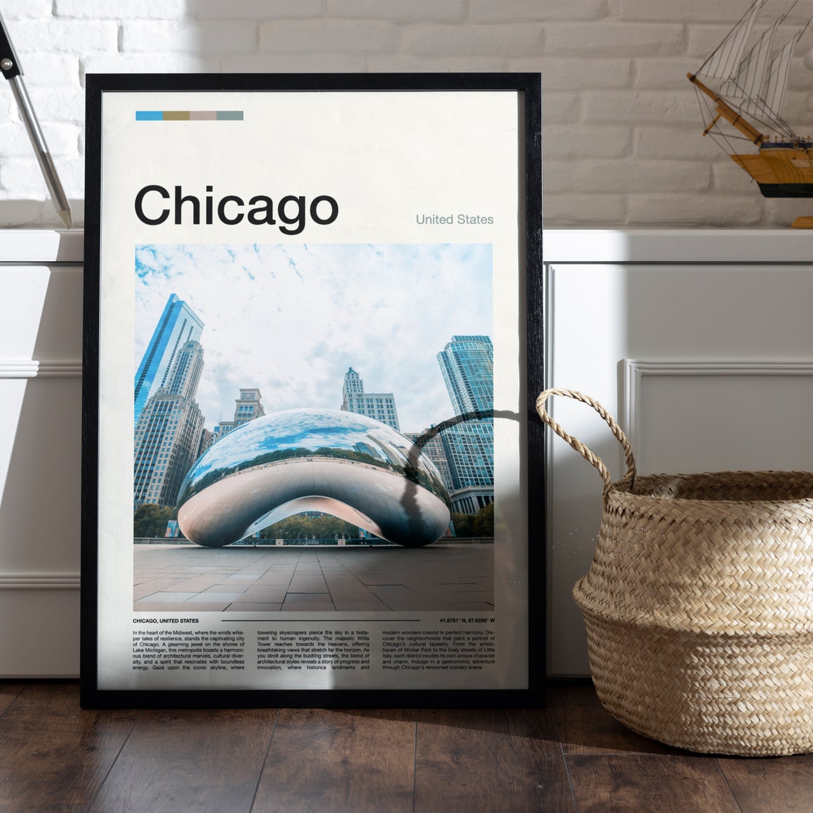 Chicago Illinois Cloud Gate Bean Millennium Park City Travel Poster - Image 4
