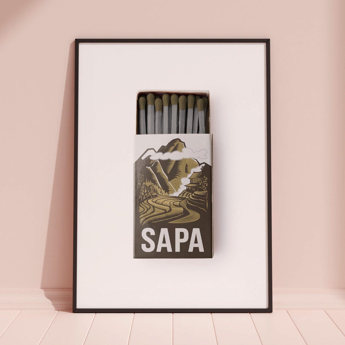 Sapa Vietnam Rice Terraces Matchbox Style Art with Mountain Hut Poster - Image 3