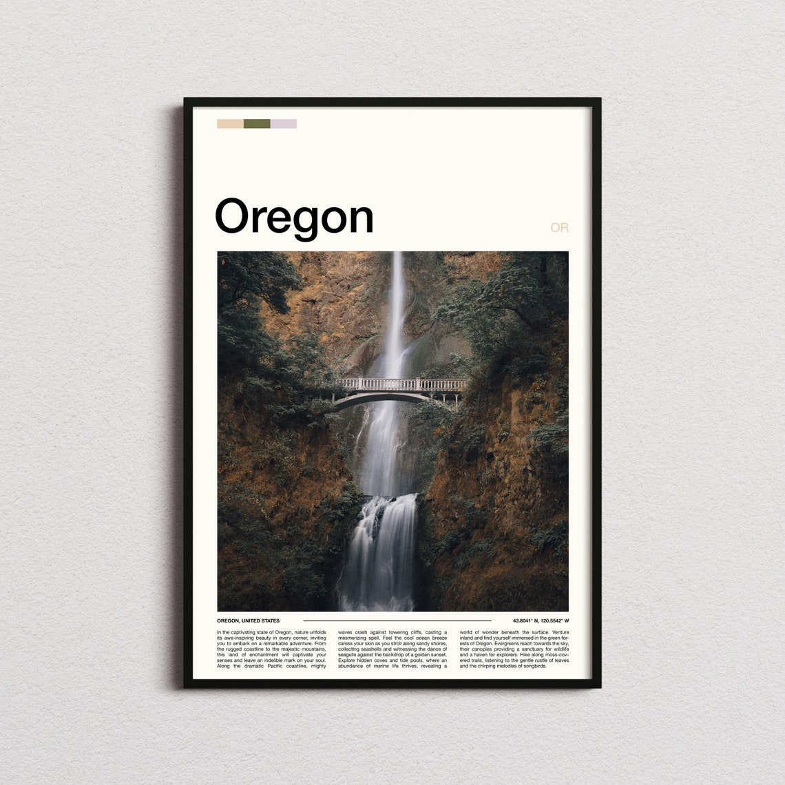 Oregon Multnomah Falls and Bridge Waterfall Nature Photography Poster