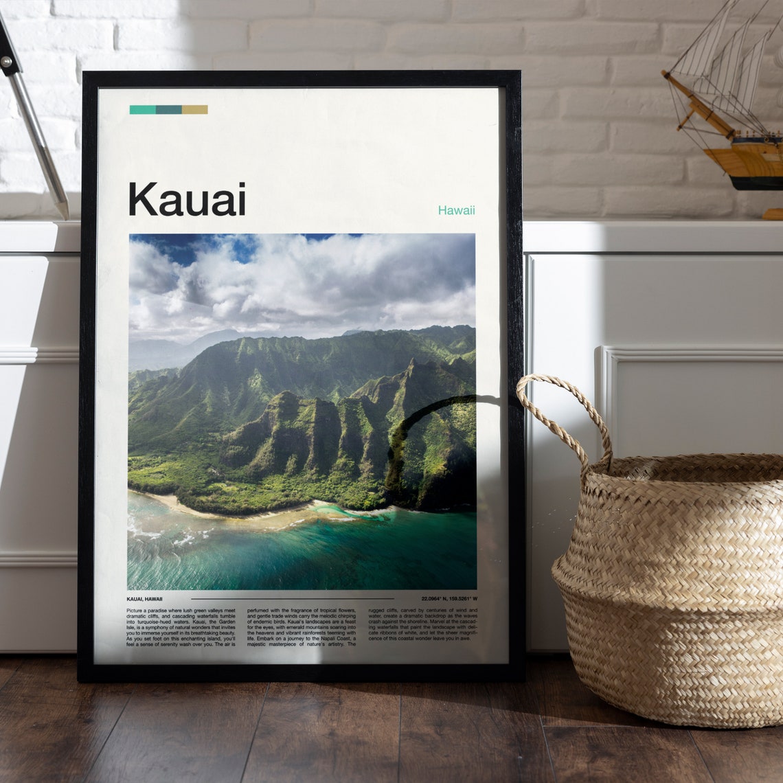 Kauai Hawaii Na Pali Coast Cliffs Turquoise Ocean Aerial View Poster - Image 5