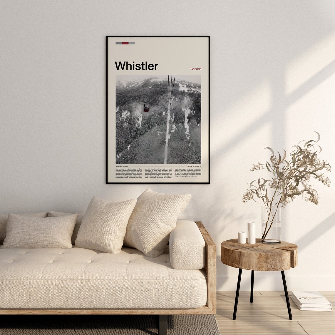 Whistler Canada Red Gondola Gliding Over Snowy Forest Peaks Poster - Image 3