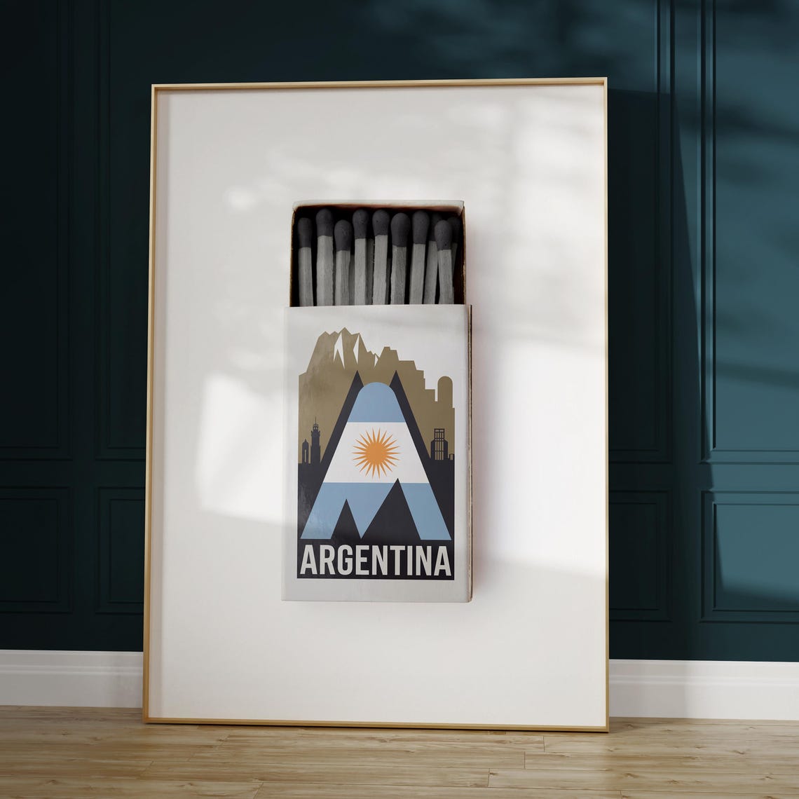Argentina Flag Matchbox Style Art with Sun Emblem and Mountains Poster - Image 5