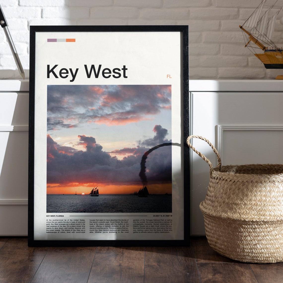 Key West Florida Sailboats At Dusk Sunset Ocean Scene Art Poster - Image 5