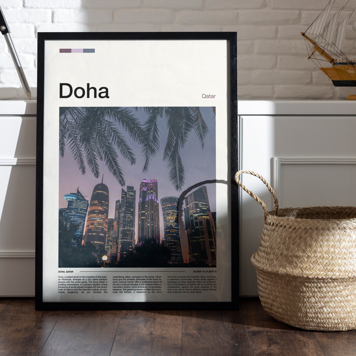 Doha Qatar Palm Trees Night West Bay Towers Photography Poster - Image 5