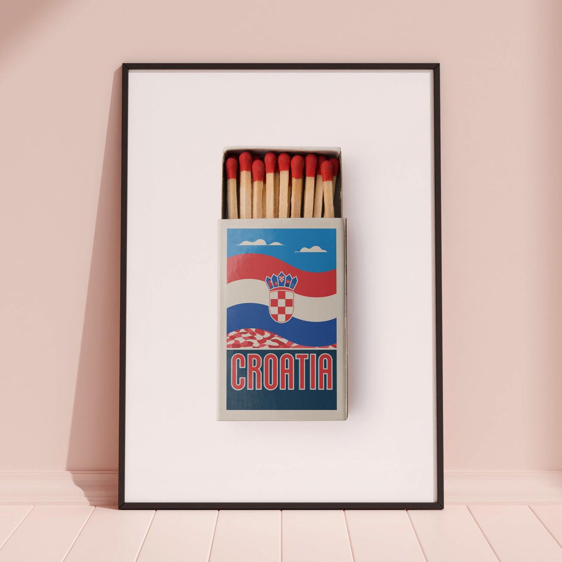 Croatia Flag Matchbox Label Art with Retro Vintage Style Poster - Image 3
