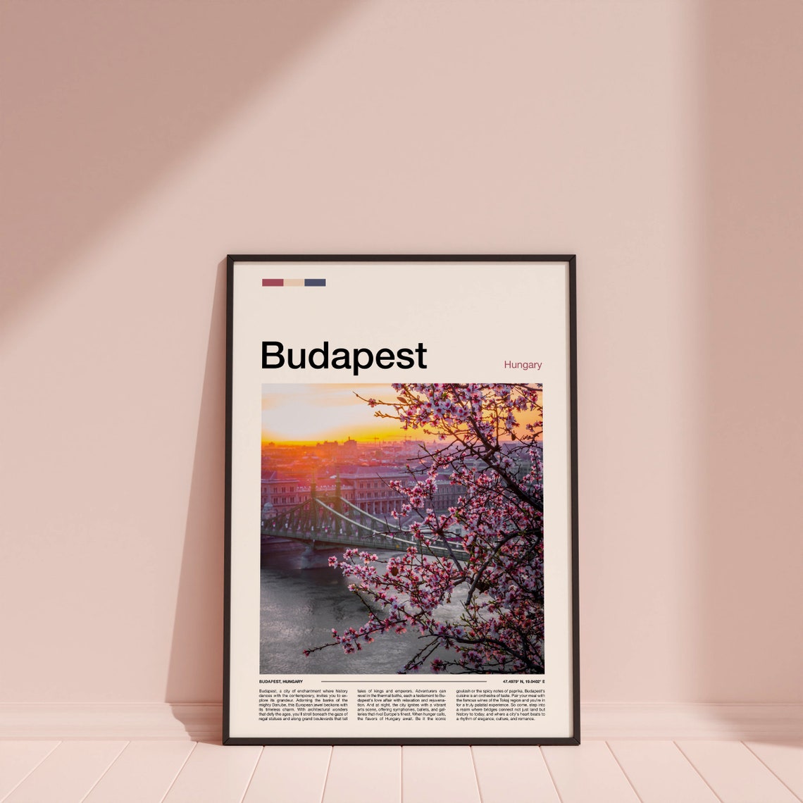 Budapest Hungary Bridge Sunset Cherry Blossom Travel Photo Poster - Image 4
