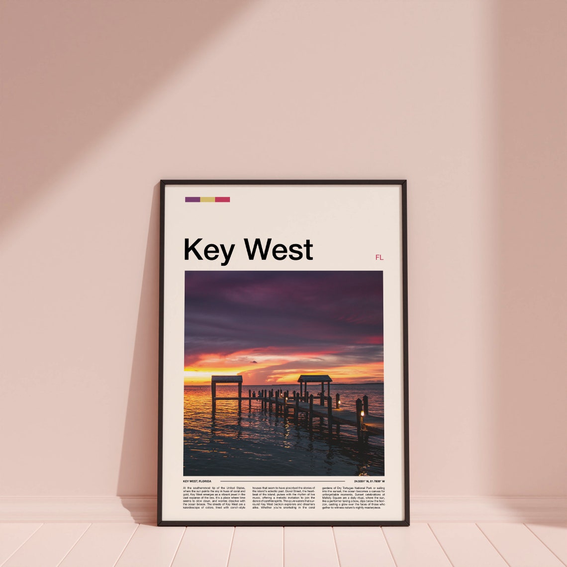 Key West Florida Tropical Pier Sunset Over Ocean Waves Poster - Image 4