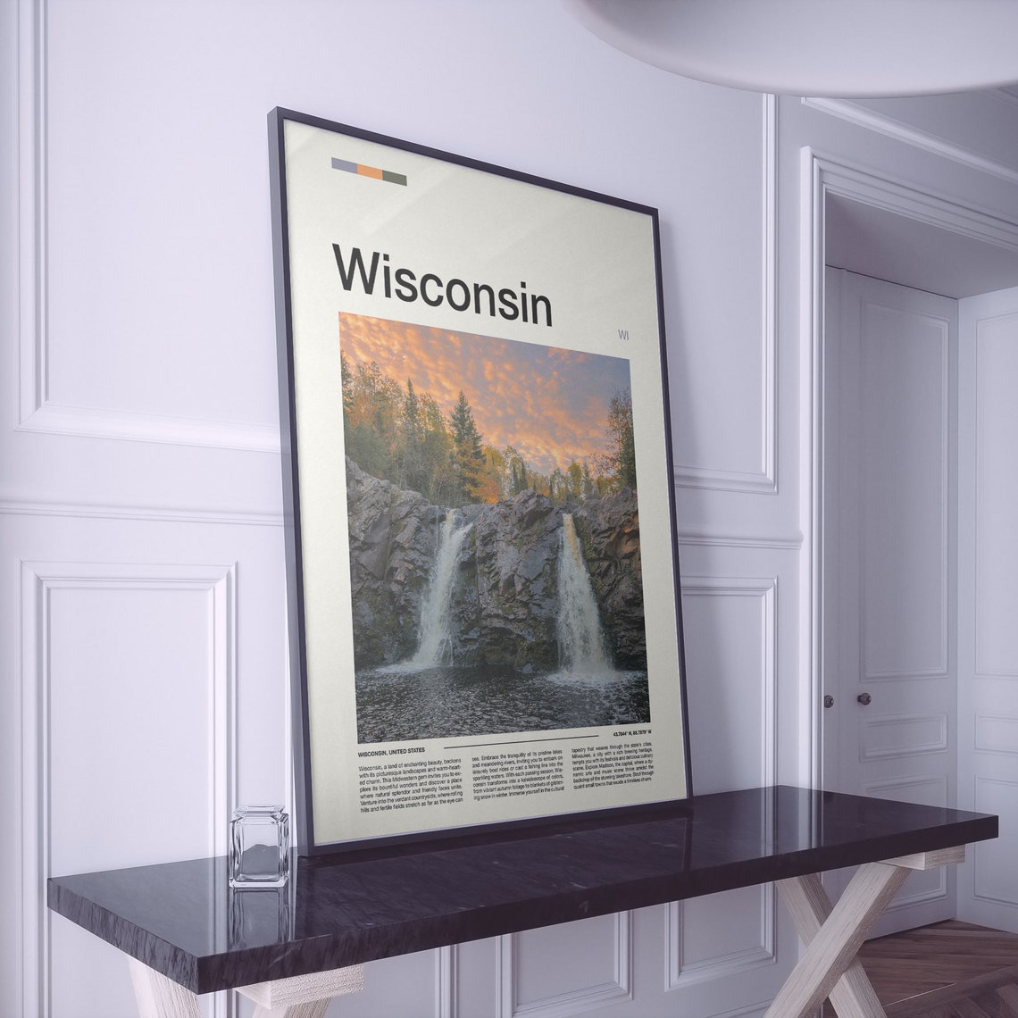 Wisconsin Twin Waterfalls Autumn Sunset Forest Landscape Poster - Image 2