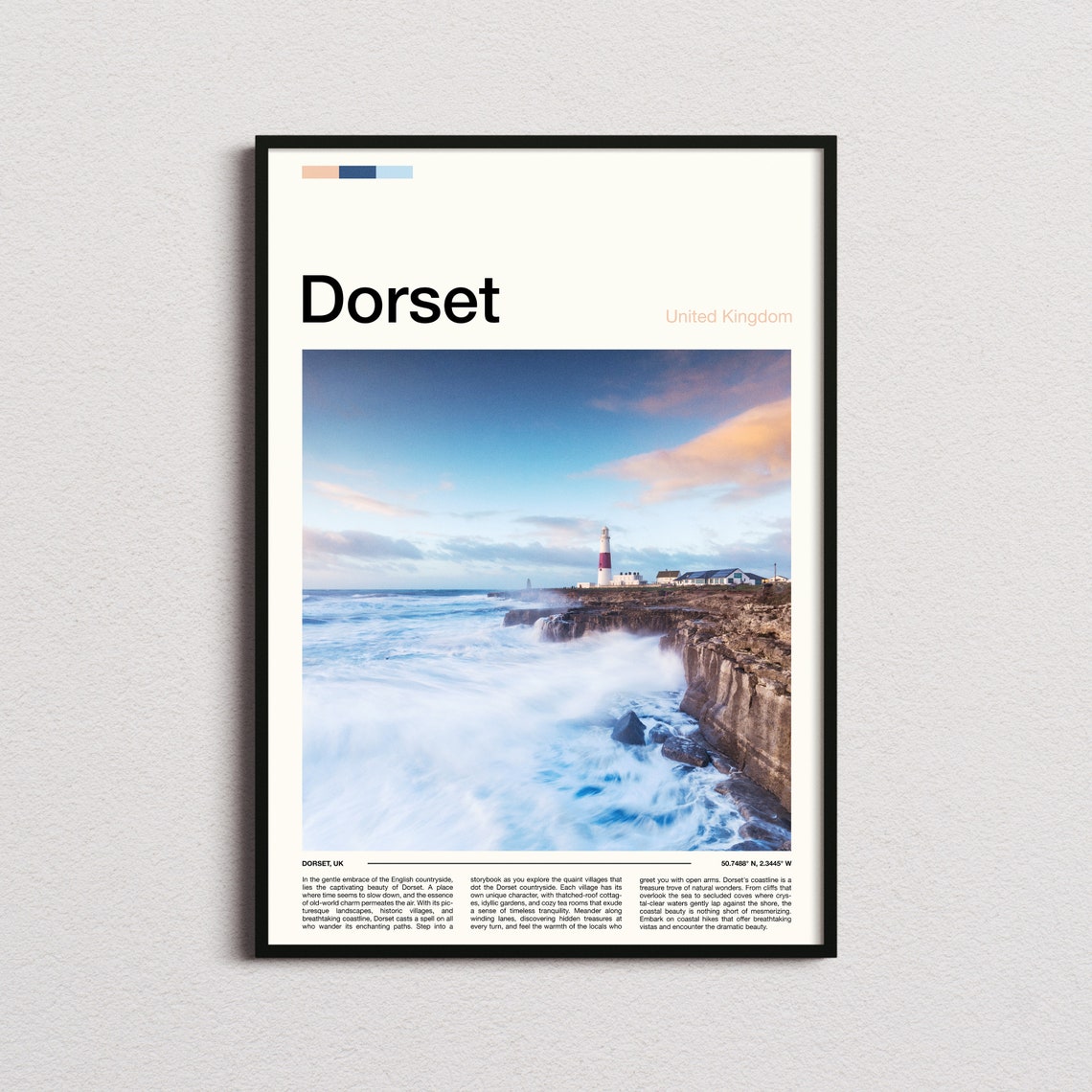Dorset Portland Bill Striped Lighthouse Sea Cliff Sunset View Poster