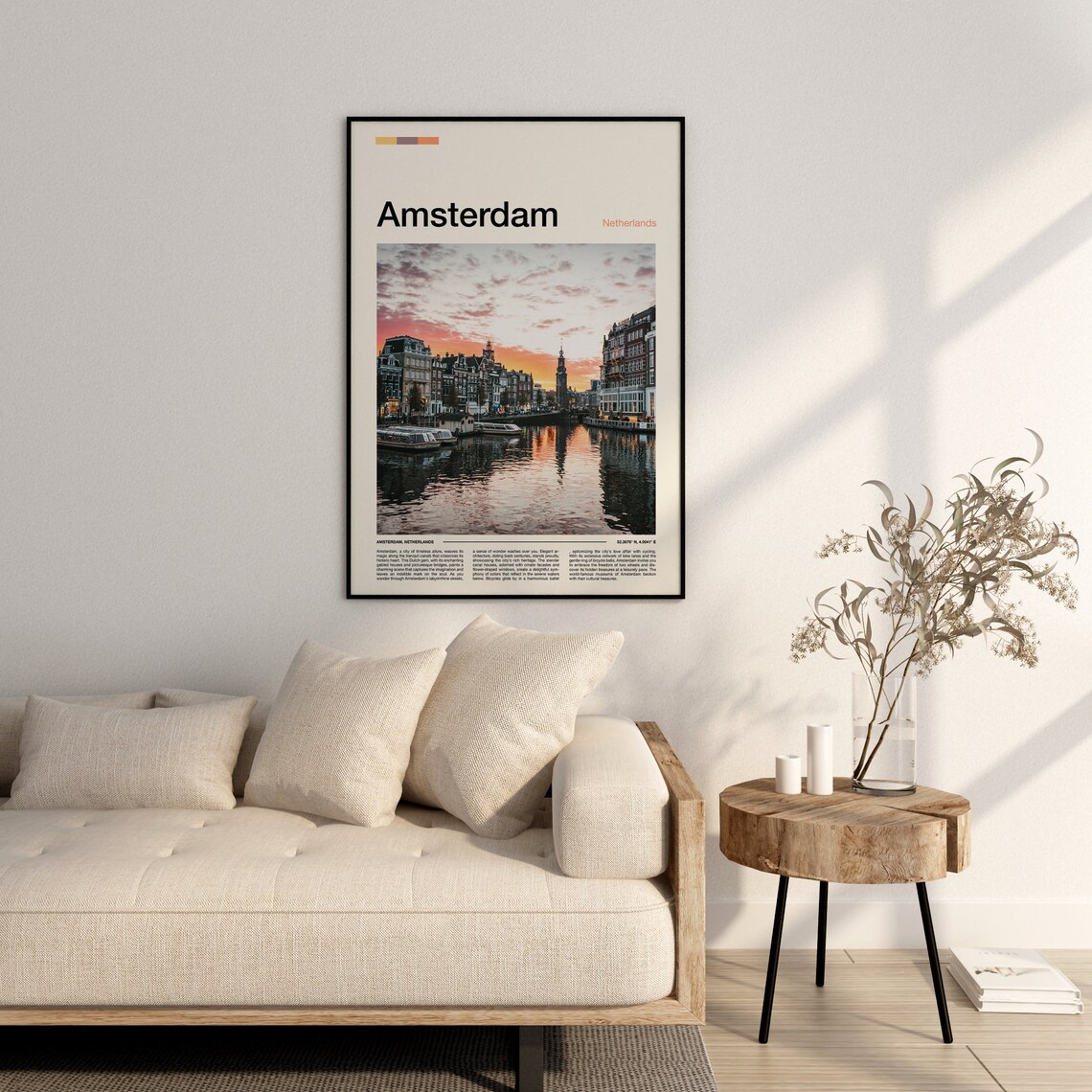 Amsterdam Netherlands Canal Sunset Gabled Houses Travel Poster - Image 2