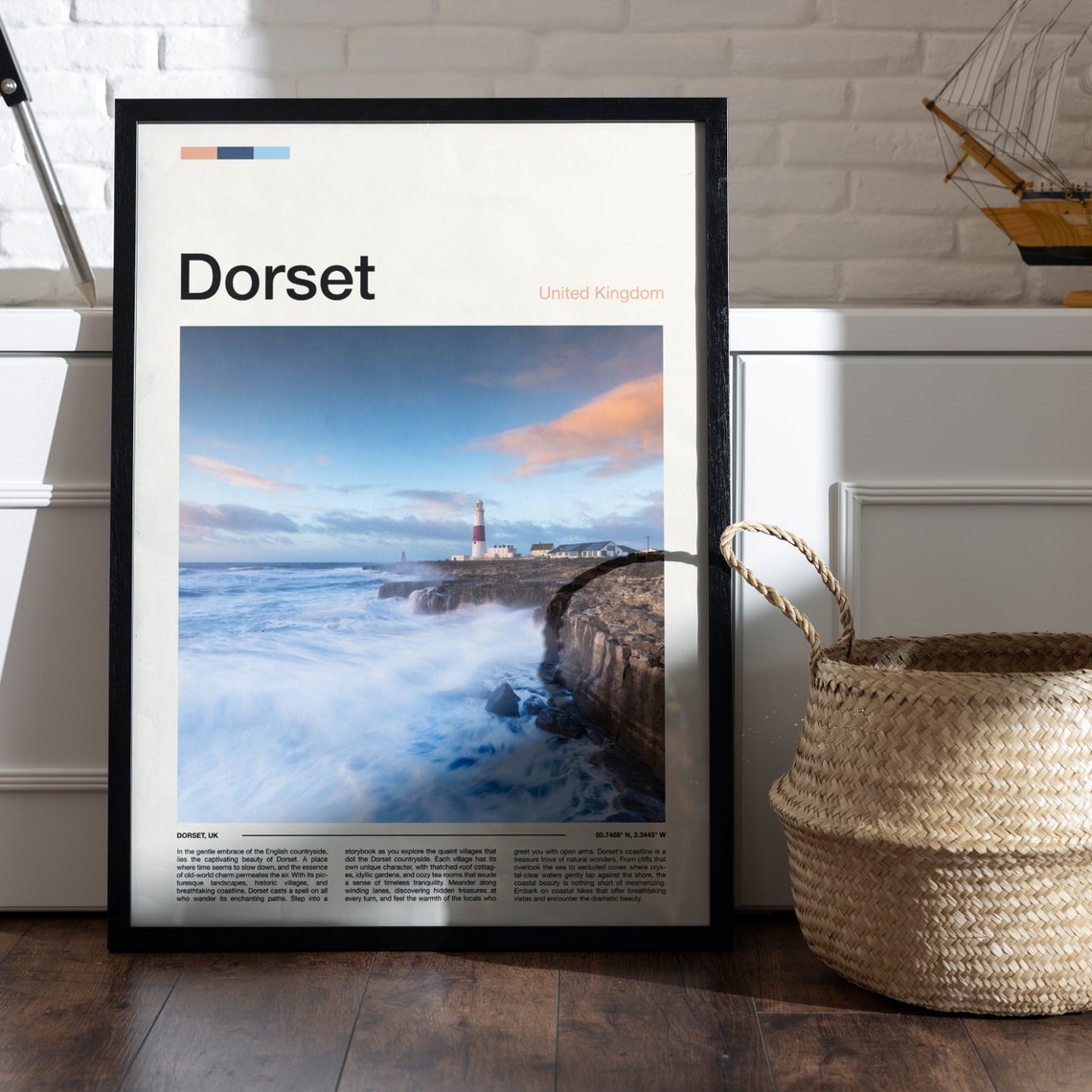 Dorset Portland Bill Striped Lighthouse Sea Cliff Sunset View Poster - Image 5