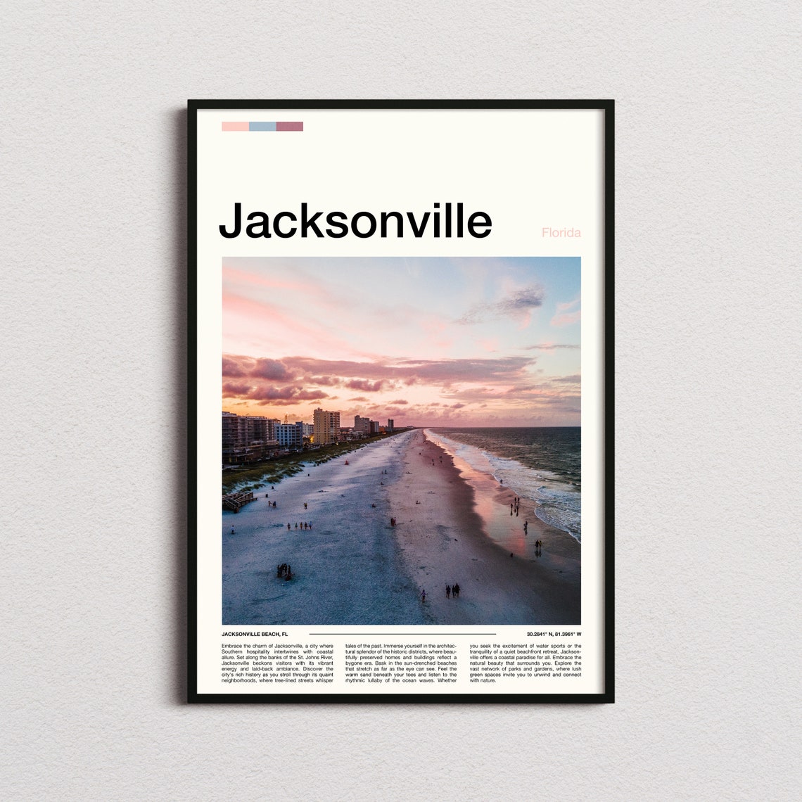Jacksonville Beach Florida Sunset Oceanfront Shoreline Scenic Poster