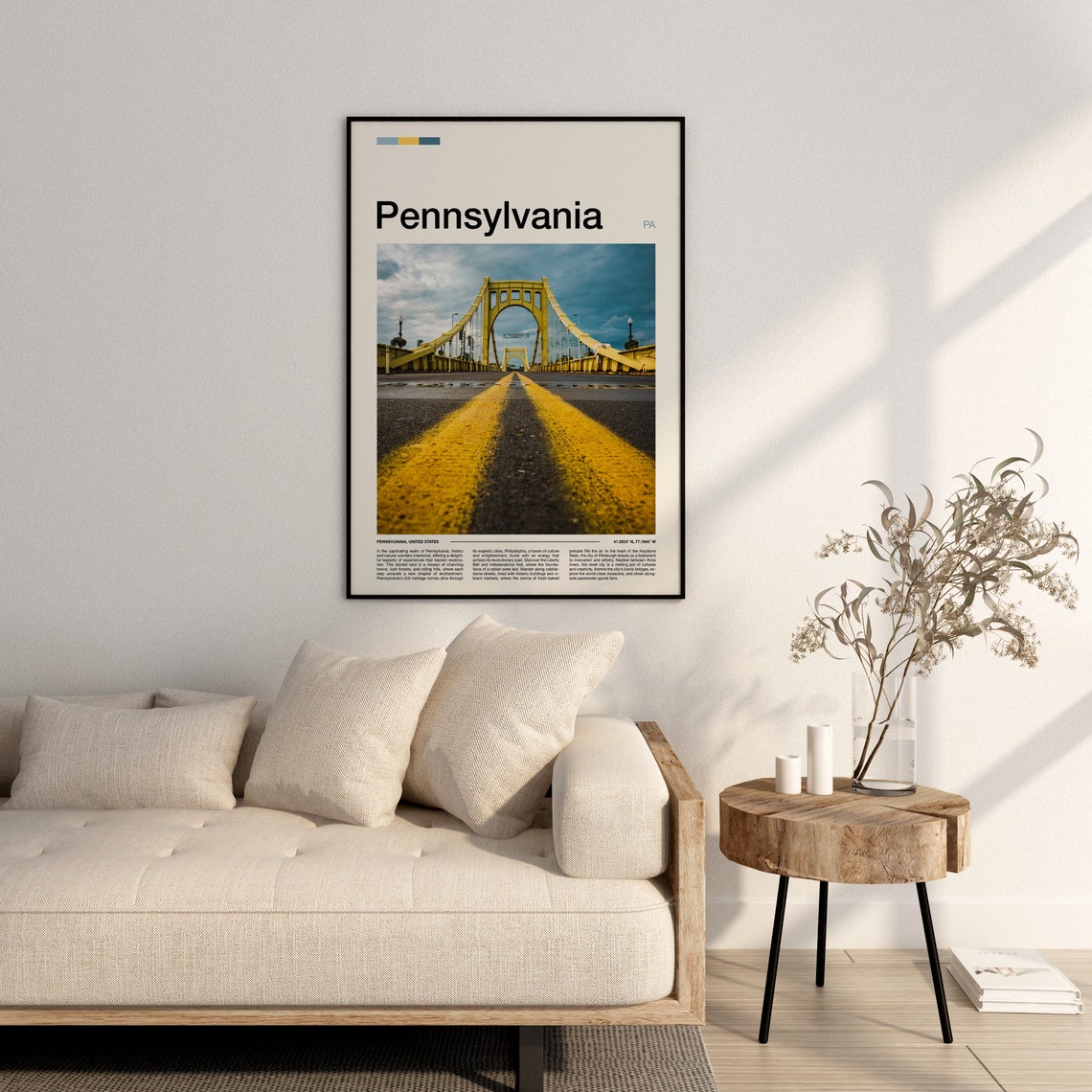 Pennsylvania Pittsburgh Yellow Bridge City Street View Poster - Image 3