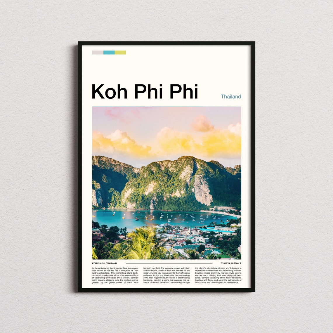 Koh Phi Phi Thailand Limestone Cliffs Sunset Bay Boats Travel Poster