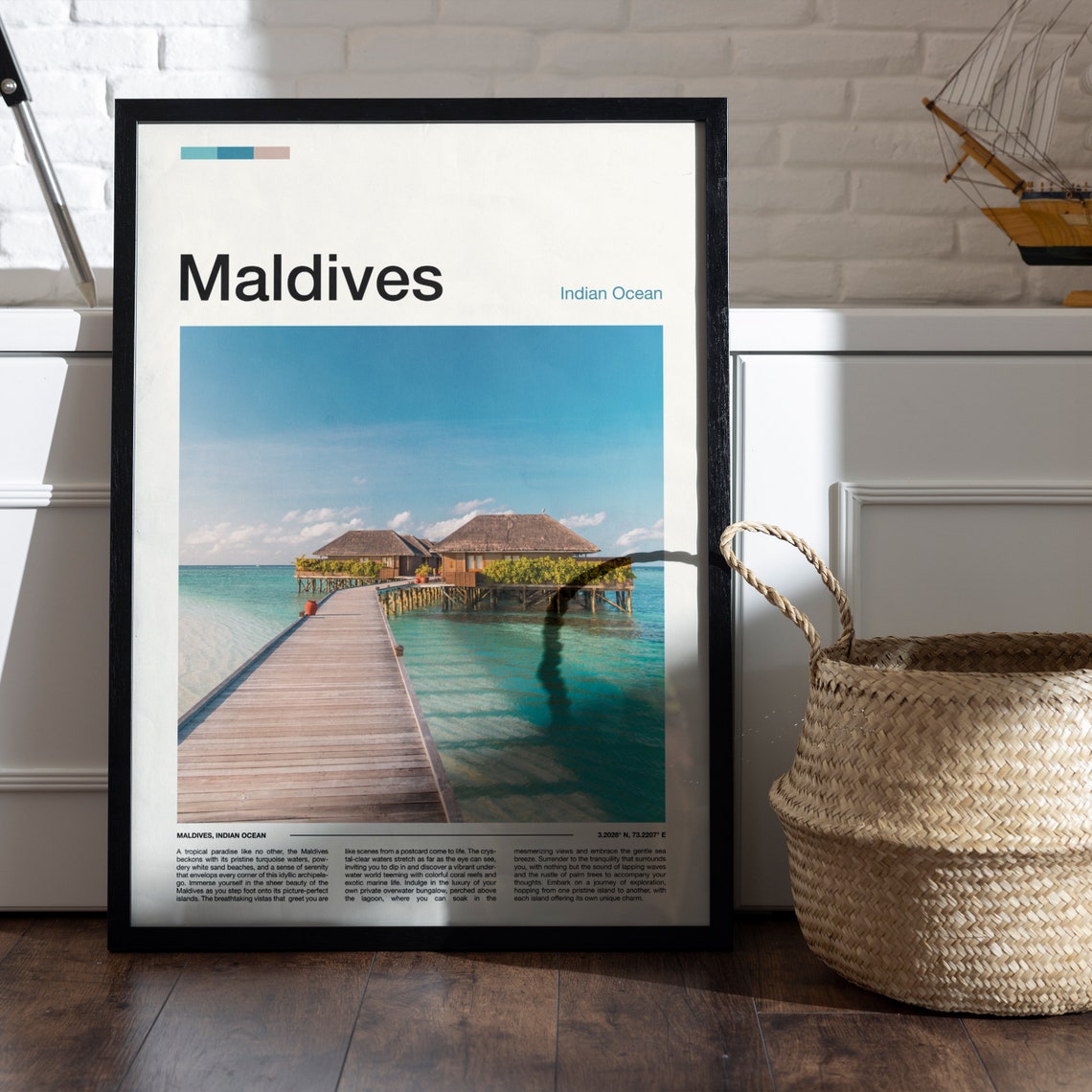 Maldives Overwater Bungalow Tropical Island Paradise Travel Poster - Image 5