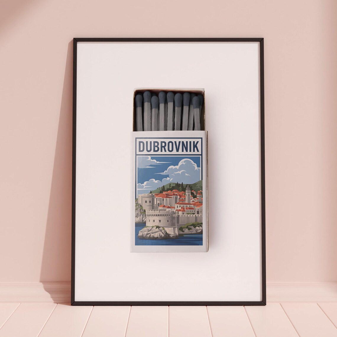 Dubrovnik Croatia Old Town Matchbox Style Art with City Walls Poster - Image 3