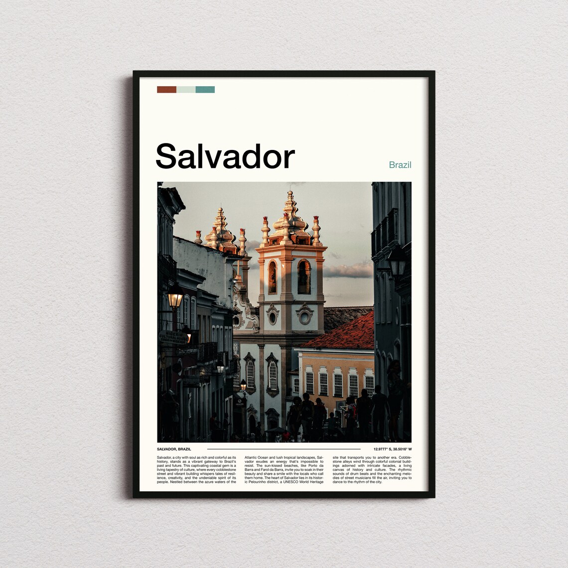 Salvador Brazil Pelourinho Colonial Church Street Travel Poster