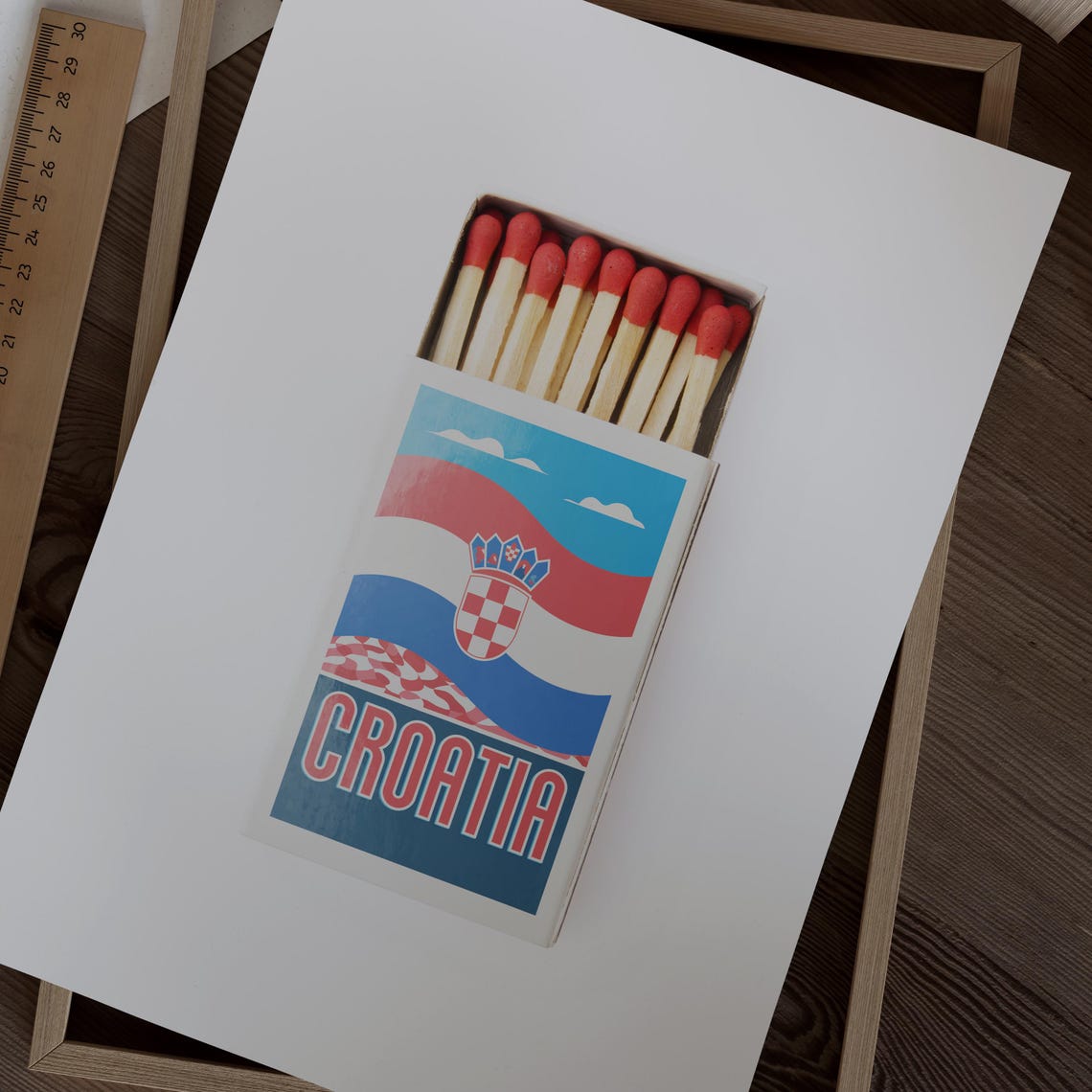 Croatia Flag Matchbox Label Art with Retro Vintage Style Poster - Image 2