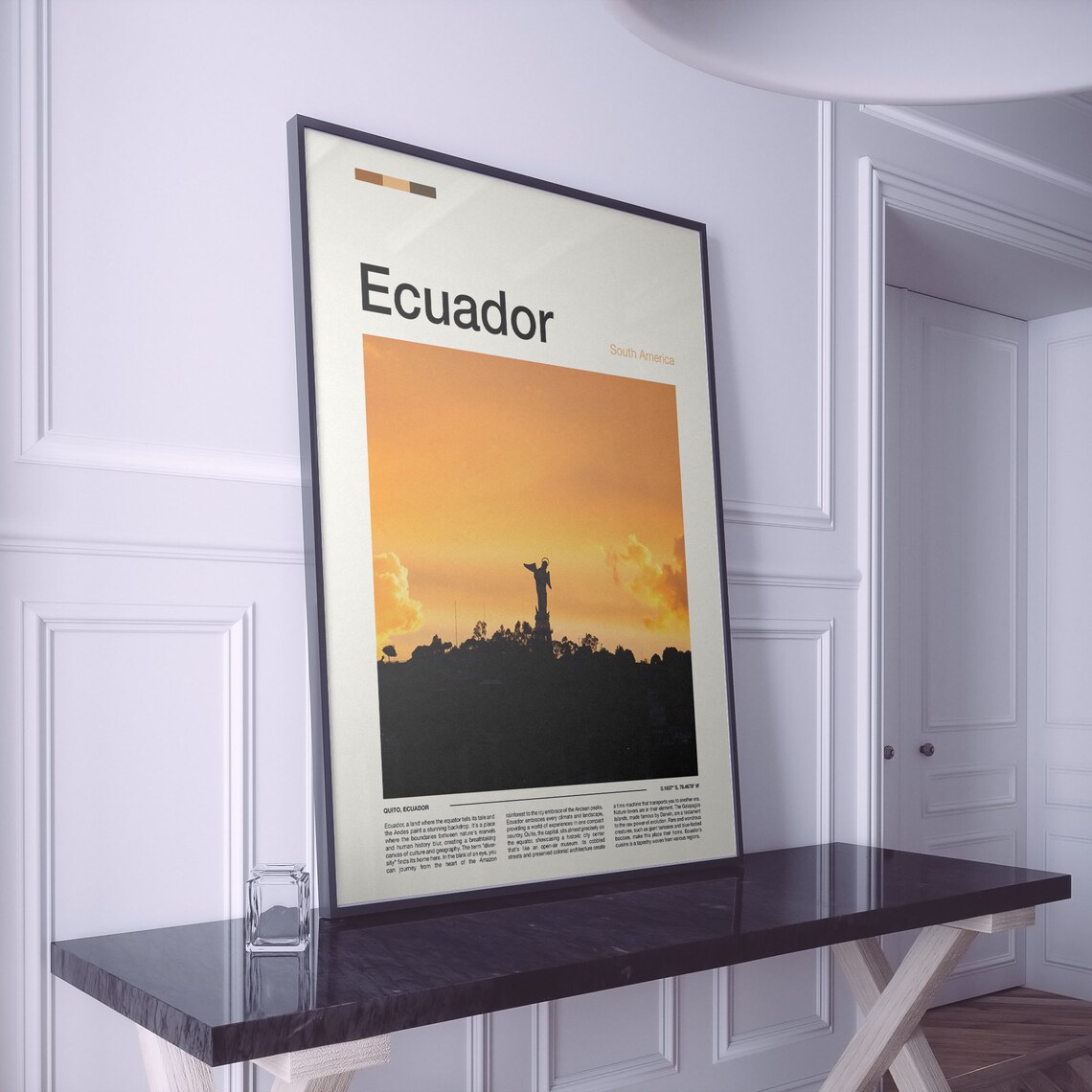 Quito Ecuador Sunset Statue Silhouette Golden Sky Travel Poster - Image 2