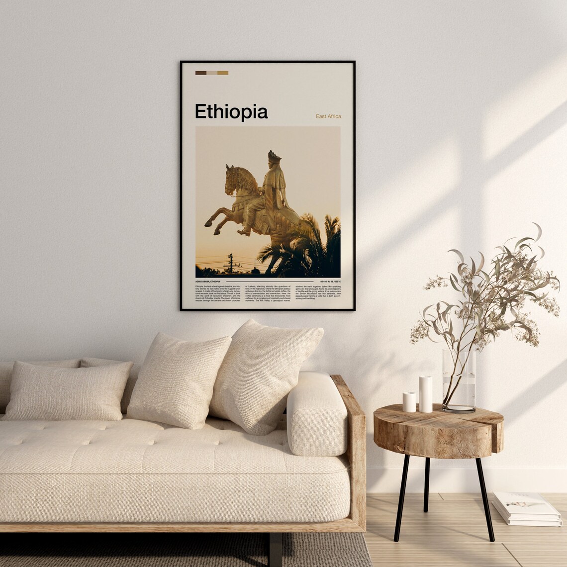 Ethiopia East Africa Addis Ababa Golden Equestrian Statue Poster - Image 2