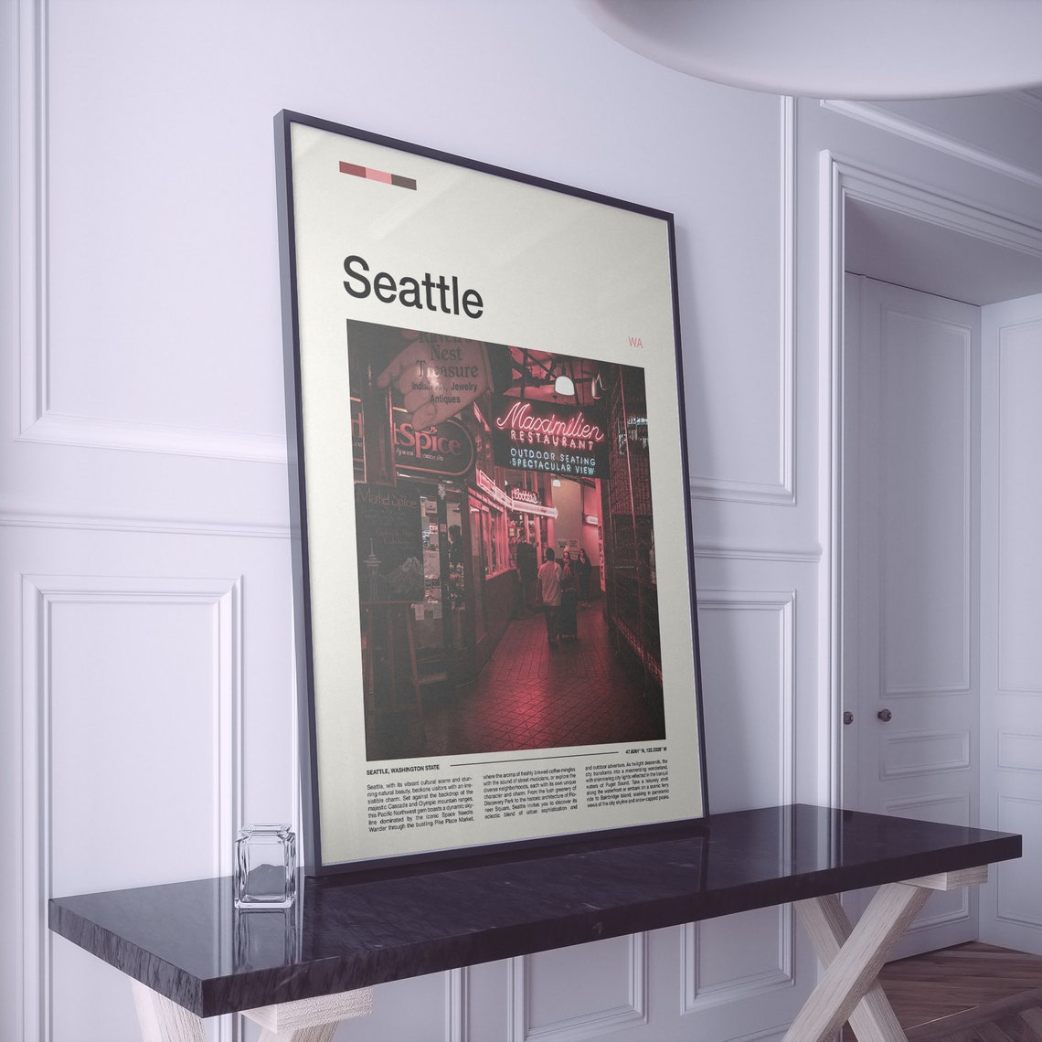 Seattle Pike Place Market Neon Night Street Scene Art Poster - Image 2