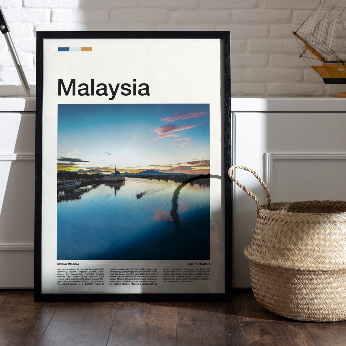 Malaysia Kuching River Sunset Boat Waterfront Scenic Dusk Poster - Image 5