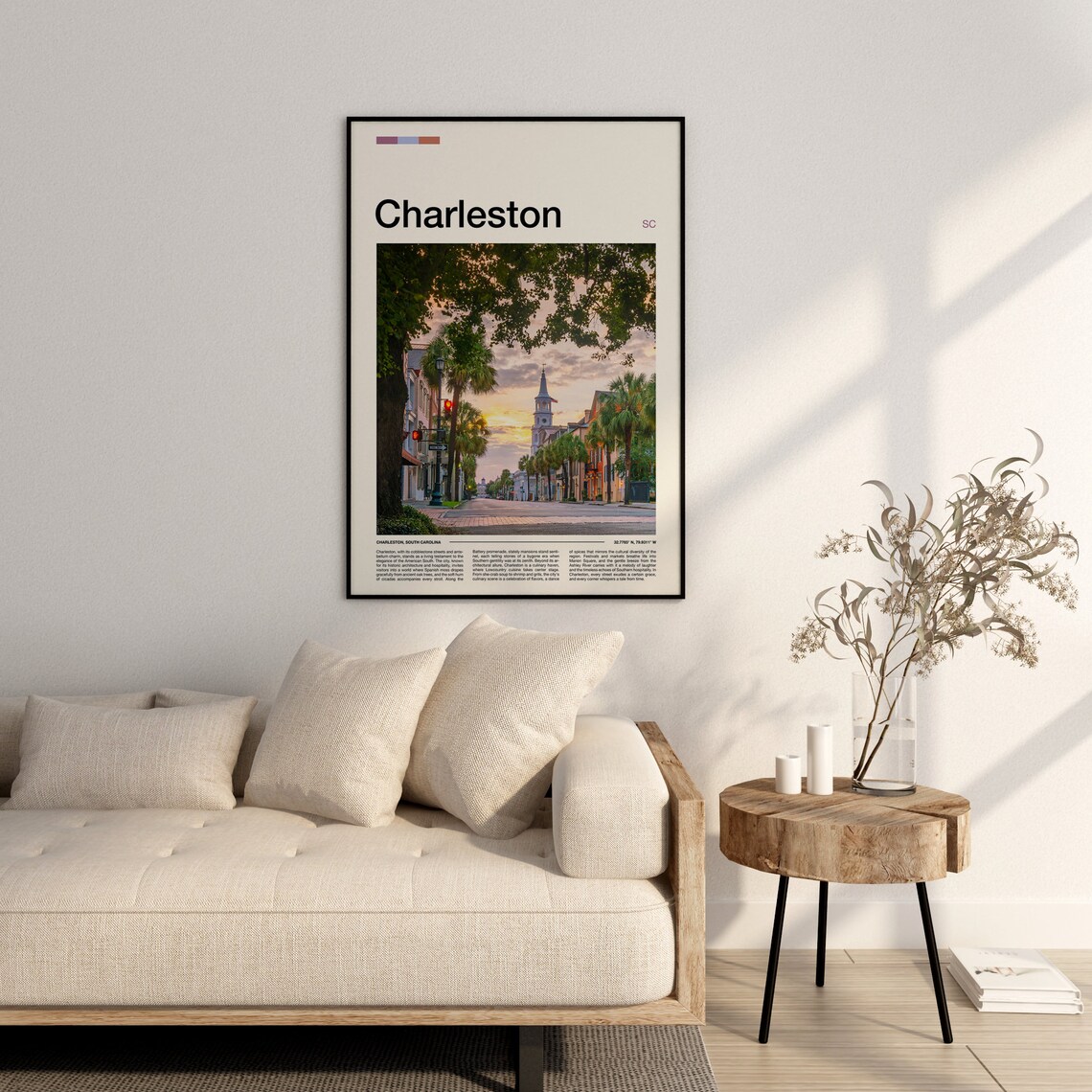 Charleston South Carolina Street Palm Church Sunrise View Poster - Image 3