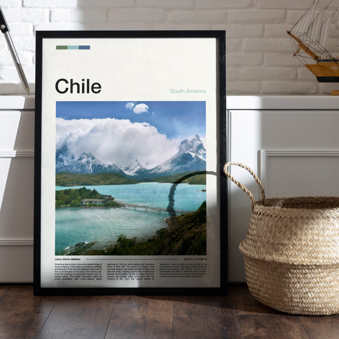 Chile Patagonia Snow Capped Peaks Turquoise Lake Travel Poster - Image 4