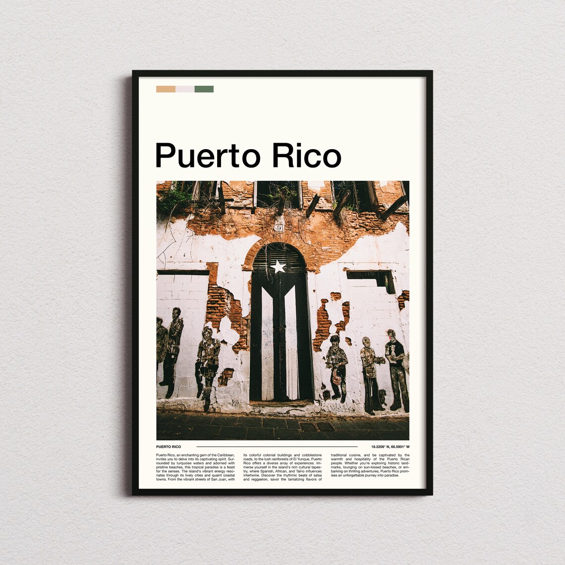 Puerto Rico San Juan Colorful Street Mural Flag Art Travel Poster