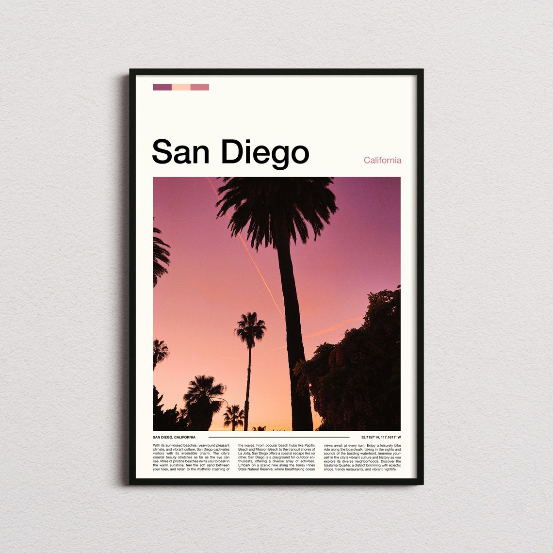 San Diego California Palm Tree Sunset Silhouette Photo Poster
