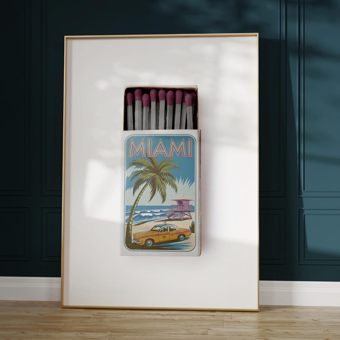 Miami Beach Palm Tree Lifeguard Tower Retro Matchbox Art Poster - Image 4
