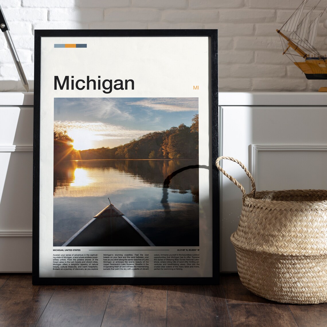 Michigan Canoe on Lake at Sunset Serene Nature Photography Poster - Image 5