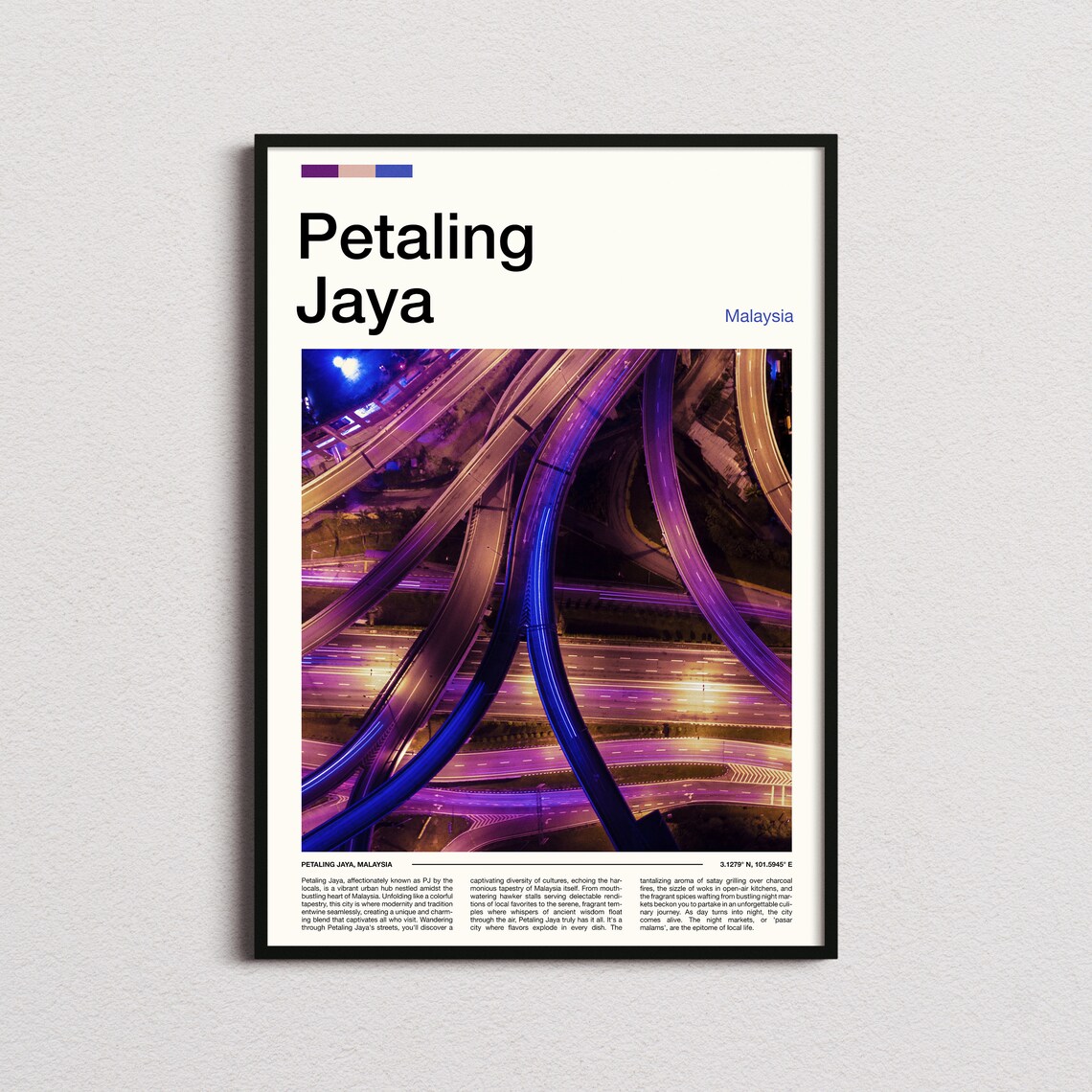 Petaling Jaya Malaysia Night Highway Light Trails Aerial Poster