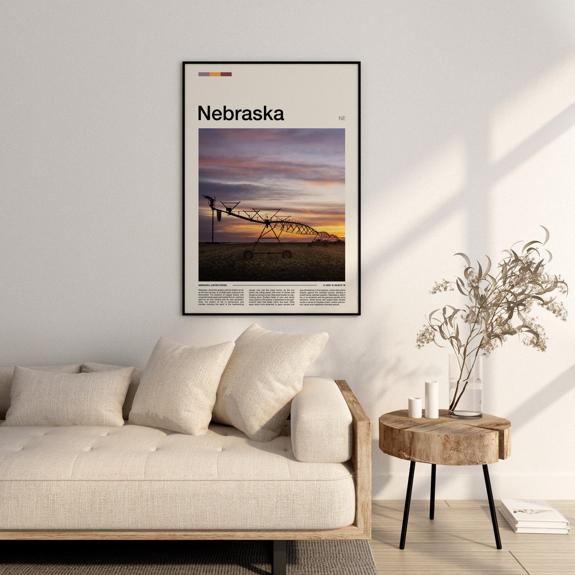 Nebraska Center Pivot Irrigation Sunset Prairie Farm Art Poster - Image 3