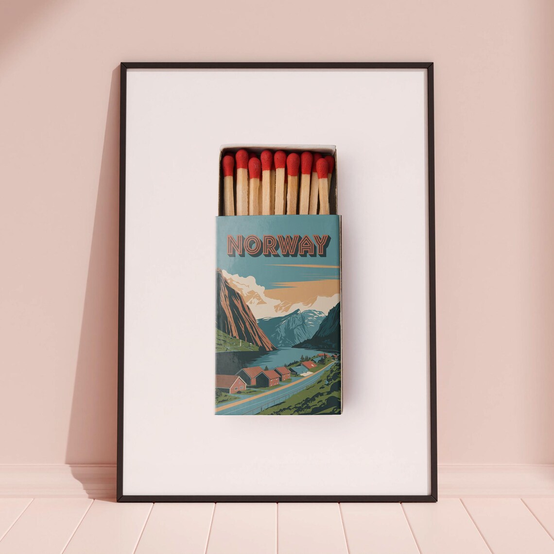 Norway Fjord Village Red Cabin Matchbox Art Travel Decor Poster - Image 3