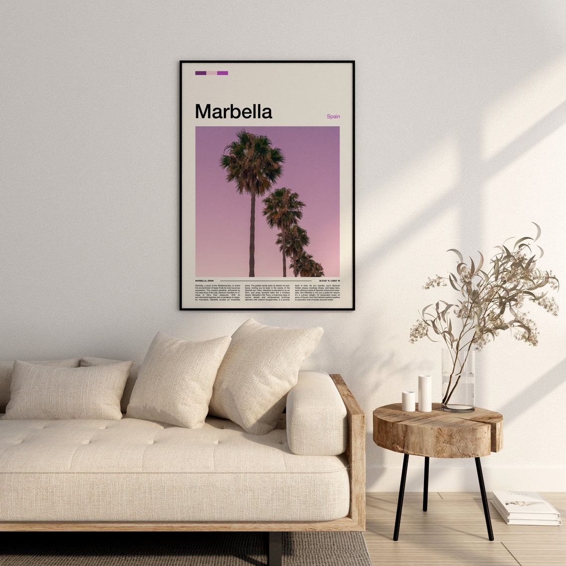 Marbella Spain Palm Trees Pink Sunset Coastal Travel Art Poster - Image 2