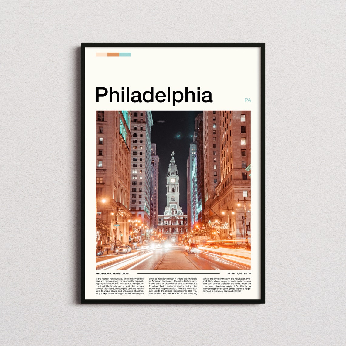 Philadelphia Pennsylvania City Hall Tower Night Street View Poster