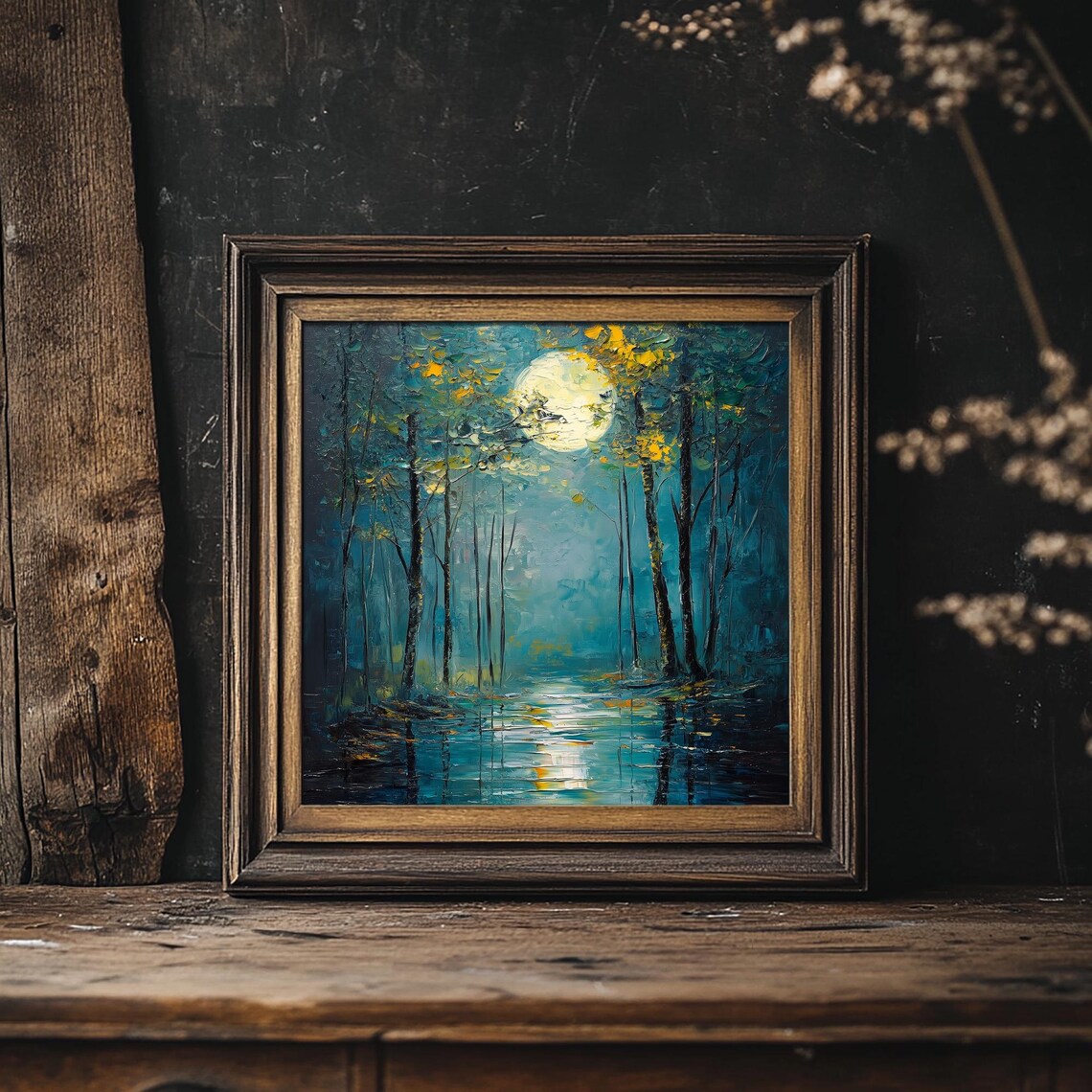 Forest Under Moonlight, Autumn Woods Landscape Art Print - Image 6