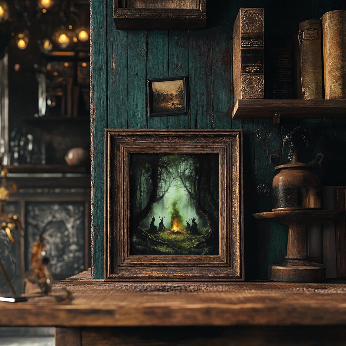 Forest Horned Witches Magic Fire Art Print - Image 3